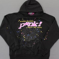 Sp5der Pink Hoodie Black in Size Large
