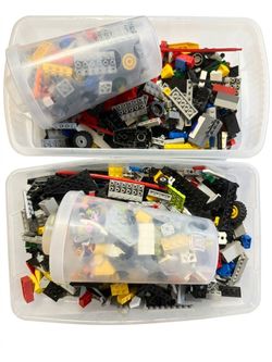 Huge Bulk LEGO Lot - Assorted Bricks, Technic Pieces & Wheels with Storage Bins