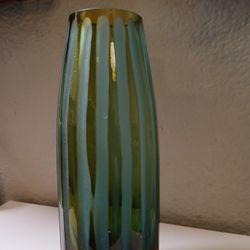 Cyan And Orange Striped Vase