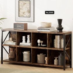 63 Inches, 8 Cube Storage Organizer Bookshelf, Industrial Horizontal Bookcase, Accent Cubby Shelf, Media Console Table for Living Room, Home and Offic