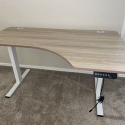 L-shaped Desk Standing Electric 55-inch White/Oak