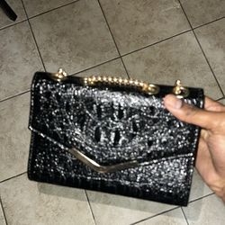 Womens Chained Leather Purse Bag 
