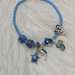  leather blue with sea ocean dollphin turtle 8.3