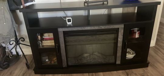 Black tv stand with electric chimney