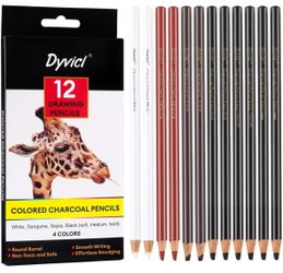 Colored Charcoal Pencils Drawing Set, 12 Pieces