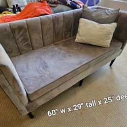 Grey Velvet Setee & Wood End Table