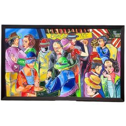 83" Wide Original Hand-Painted "Cafe N.Y." Painting by Alin Cristian Iov