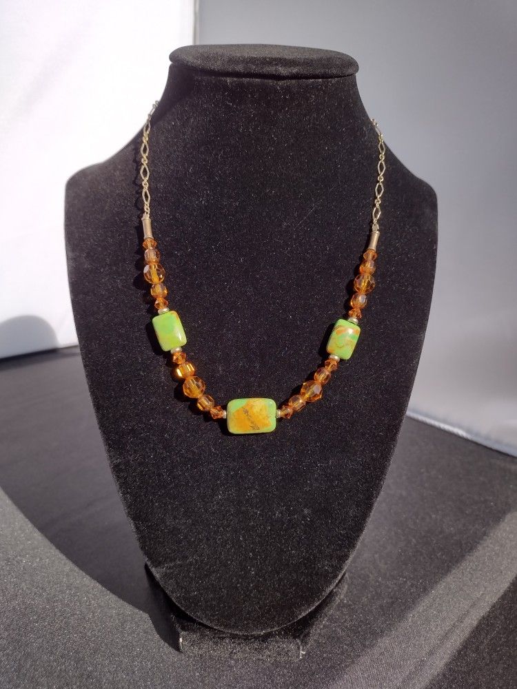 Gold Filled Necklace Green Turquoise