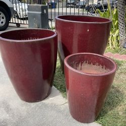 Rad Ceramic Planters-Red Garden Pots $300 set of 3.