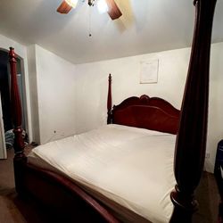 4 Piece Bed Room Set , Cali king Size 4 Post Bed With Mattress  (  Has Had Plastic Protector ) Also Dresser /mirror