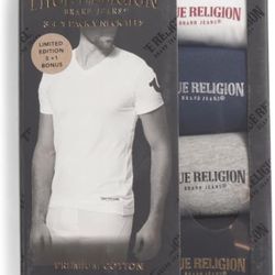 NEW - True Religion - 3+1 V Neck Tees - Gray, Navy, White & Black. 