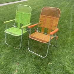 2 Metal framed retro lawn chairs, vintage, $10 each
