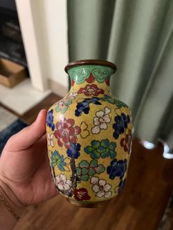 Vintage Chinese Cloisonné Floral Vase – Yellow Ground