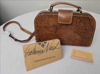 Patricia Nash Leather Map Print Crossbody Bag Italy Travel Purse Bag Riot Rust