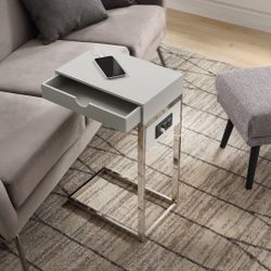 Gray And Silver Side Table With Outlet 