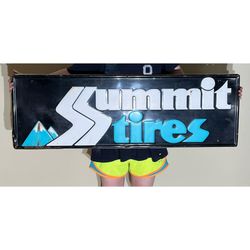 Vintage Summit Tires Embossed Metal Sign 48” x 16” Original Genuine Tin