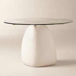 CB2 - Stone 47" Round White Concrete Dining Table With Glass Top