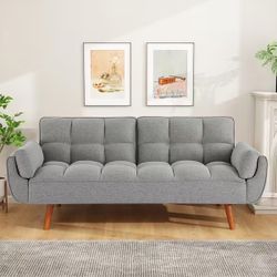 Convertible Futon Sofa Bed, Adjustable Couch Sleeper Modern Fabric Recliner Reversible Loveseat 