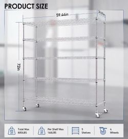 Heavy Duty 5-Tier Wire Shelving Rack with Wheels – 59.4” x 24” x 72”