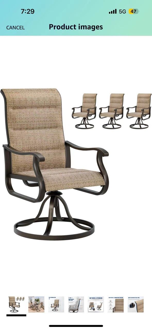 Patio Swivel Chairs Set of 4, Outdoor Dining Chairs with High Back, All-Weather Swivel Rocker Chair for Lawn, Porch or Garden (Brown)