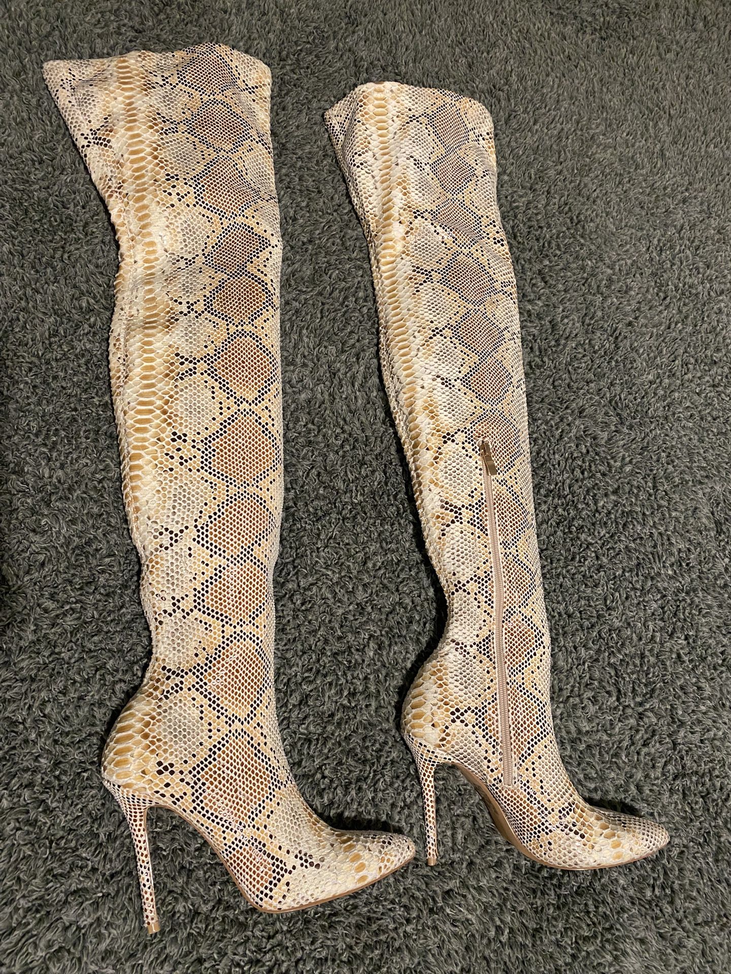 Thigh High Faux Snake Skin Boots