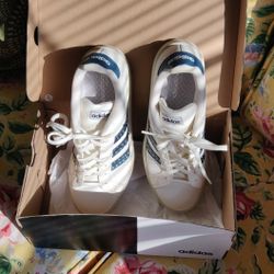 Addidas Cloudform Sneakers White Leather Blue Aqua Leopard Stripes