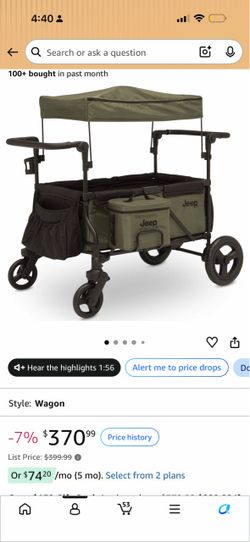 Jeep Deluxe Wrangler Stroller Wagon with Cooler Bag and Parent Organizer by Delta Children, Black/Green