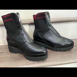 Botas Nuevas Size 11 De Mujer DKNY Black With Red Logo Jimmie Chunky Platform Sock Zip Front Bootie US 11
