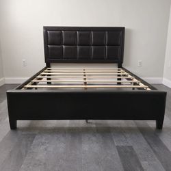 Queen Dark Walnut Leather Bedframe *BRAND NEW*
