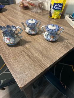 Vintage Blue and White Floral Porcelain Tea Set – 3 Pieces