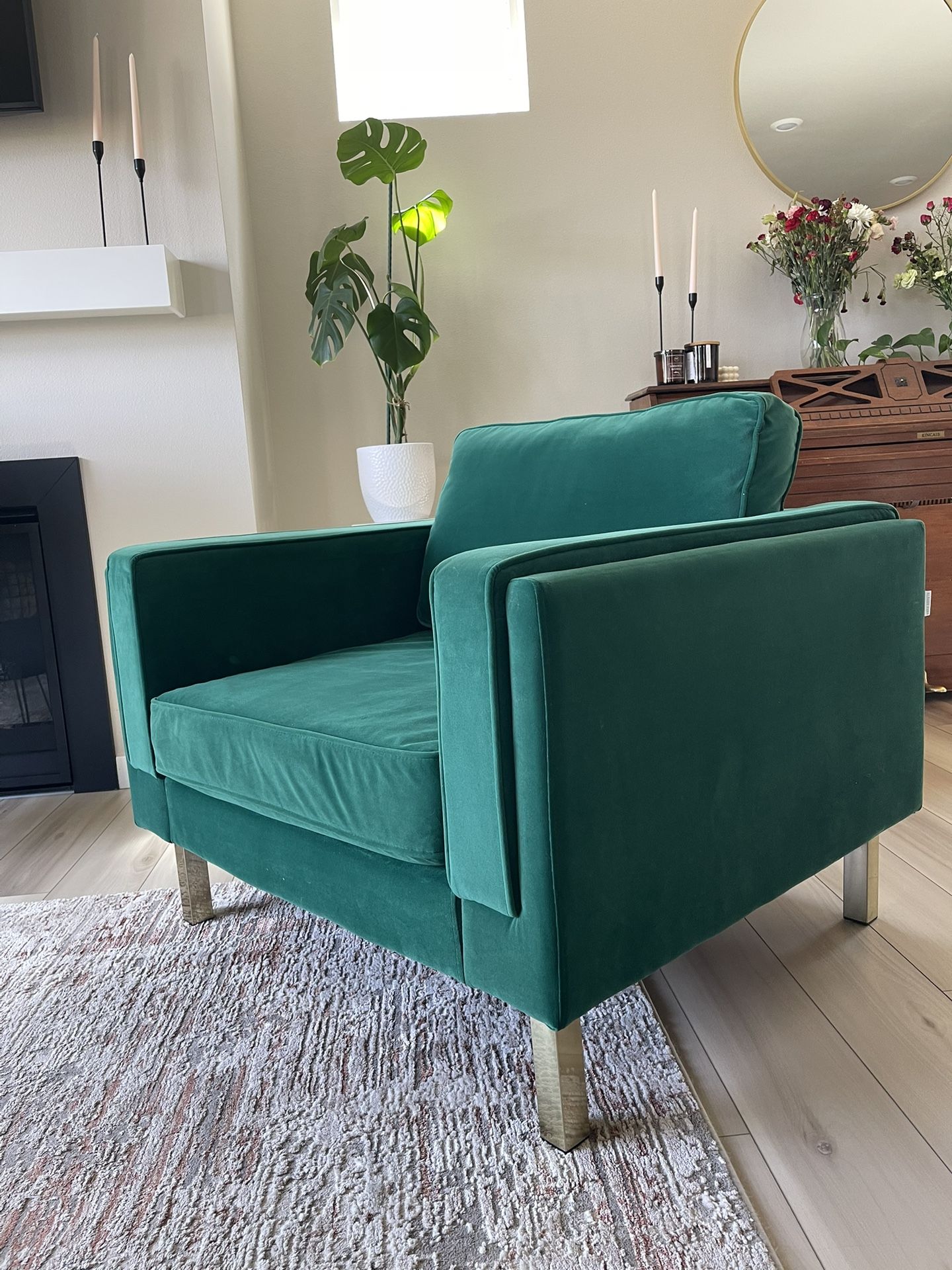 Green velvet oversized arm chair