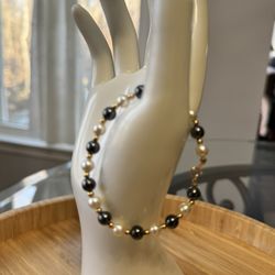 Solid 14K Yellow Gold Pearl & Gemstone Bracelet 