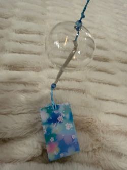 Clear set of 3 glass hanging bell ornament with blue floral tag
