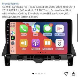 5G WiFi Car Radio for Honda Accord 8th 2008 2009 2010 2011 2012 2013,2+64G Android 13 10" Touch Screen Head Unit with Wireless CarPlay & Android Auto,