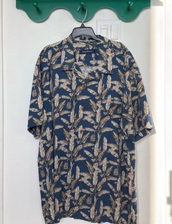 Tommy Bahama Men's XL 100% Silk Hawaiian Camp Shirt Navy Banana Leaf Tropical Button Up