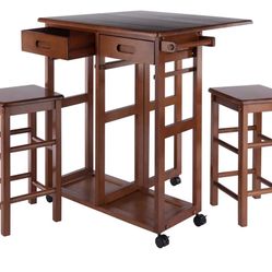 Wood Space Saving Table & 2 Benches 