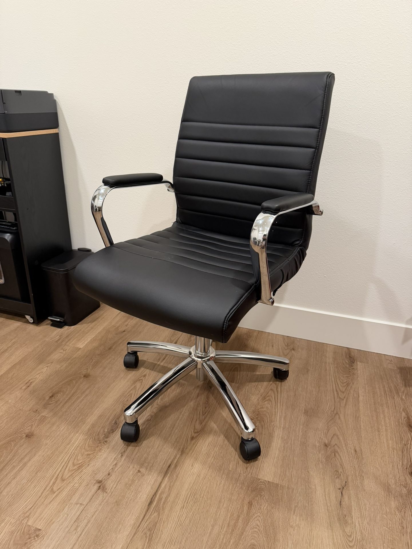 Modern Comfort Winsley Bonded Leather Mid-Back Manager Office Chair, Black/Silver