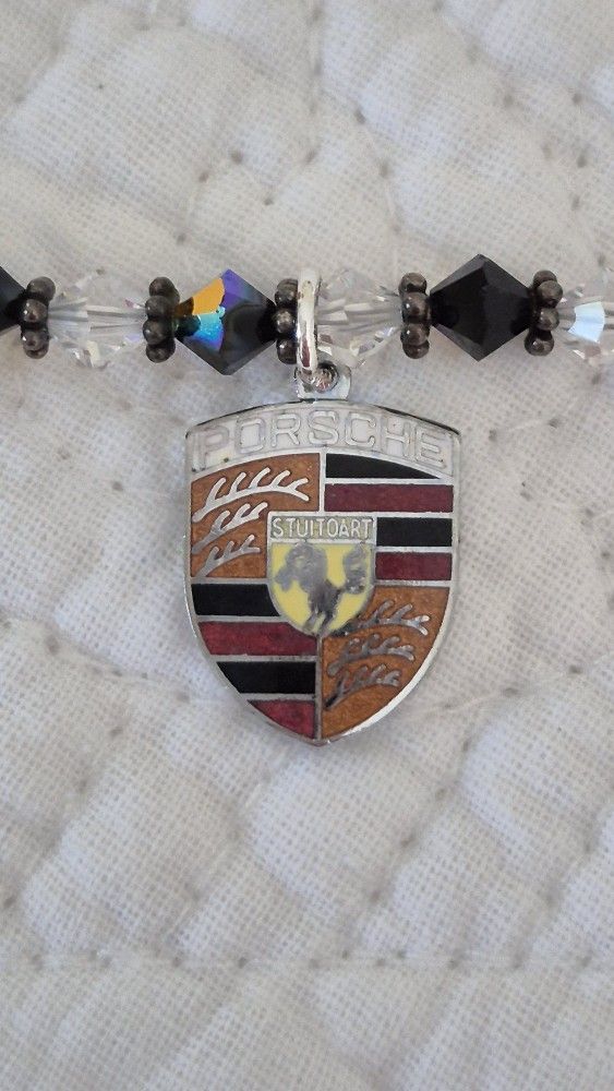 UNIQUE STERLING SILVER & SWAROVSKI CRYSTALS PORSCHE CHARM BRACELET- 7 IN.
