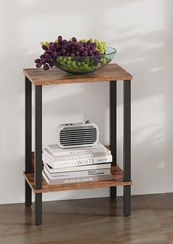 End Table, Side Table,  Nightstands with 2-Tier Storage Shelves, Sofa Table for Small Space