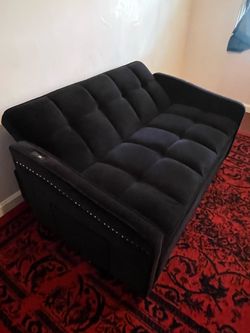 Black Tufted Sofa Bed charging Station Fold Out