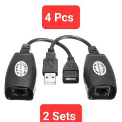 (2 Sets) (4 Pcs) USB Extension Ethernet RJ45 Cat5e/6 LAN Adapter Repeater Sets. USB 2.0 to RJ45 Adapter - RJ45 LAN Cable Extension - USB Extender Over