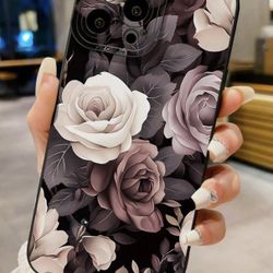 iPhone 16 Pro Max Case 6.9 inch Monochrome Rose Bouquet & Black Pattern Glossy 