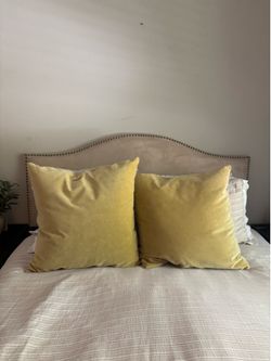 Set of 2 Mustard Yellow Velvet Throw Pillows with Inserts – 24x24