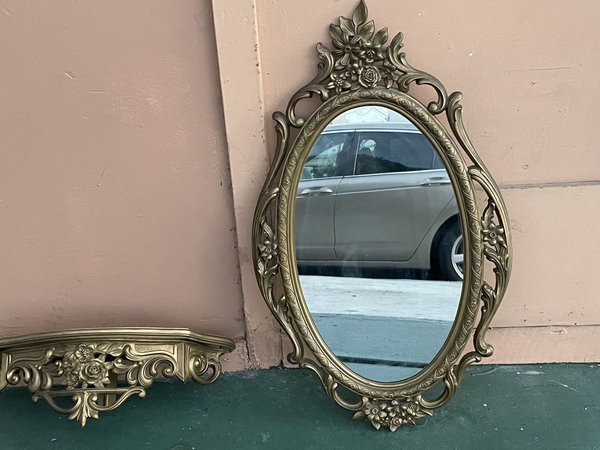 Syroco Hollywood Regency Ornate Mirror + Matching shelf