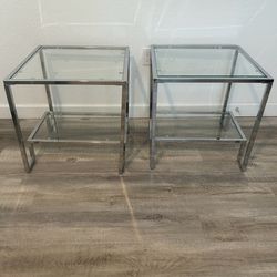 2 Modern Chrome & Glass Side Table – Sleek 2-Tier Design