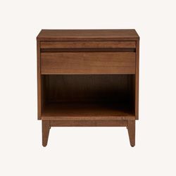 Mid‑Century Modern Walnut Nightstand – Laramie 1 Drawer, Lower Storage Cubby