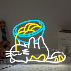 Ramen Cat Neon LED Sign – Wall Decor