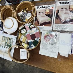 Large lot of cross stitch embroidery items & hoops P/U Jamison Or Willow Grove Pa