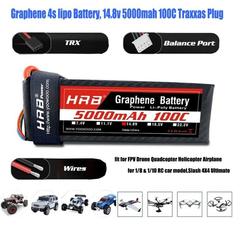 2pcs 5000mah RC Graphene Lipo Battery14.8v 100Cfor FPV Racing Drone1/8&1/10 car model