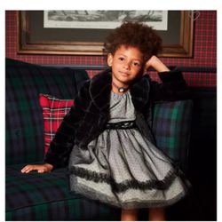 Girls Janie & Jack black Faux Fur Cropped Jacket size 5/6 - used once 